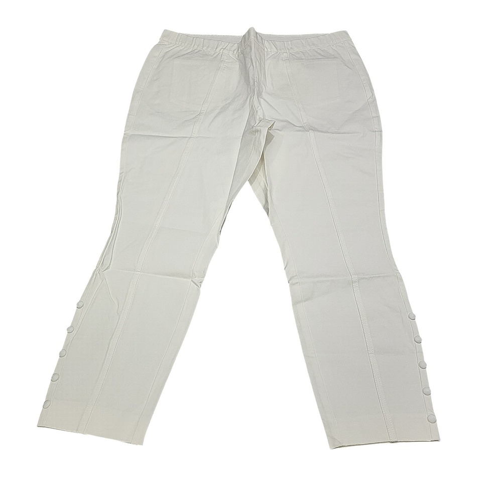 Isaac Mizrahi Live Womens Stretch Ankle Pants Faux Button Hem White Size 20W